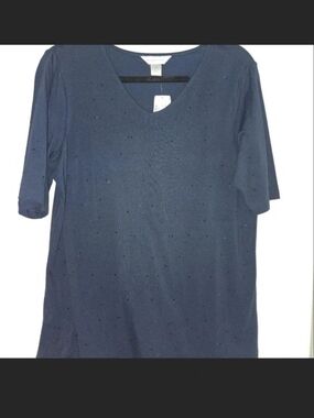 Christopher & Banks Navy Short Sleeve V-Neck Top